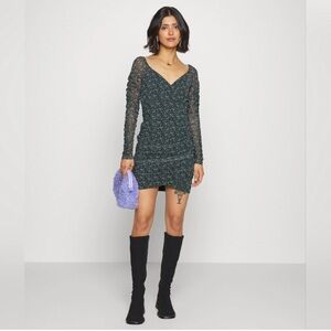 Hollister Mesh Bodycon Black Ditsy Floral Mini Dress